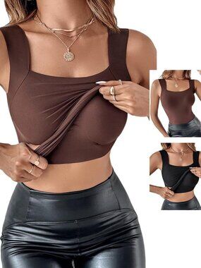 Womens U Neck Shapewear Built-in Bra Tank High Strechy Sleeveless Slim Fit Tops